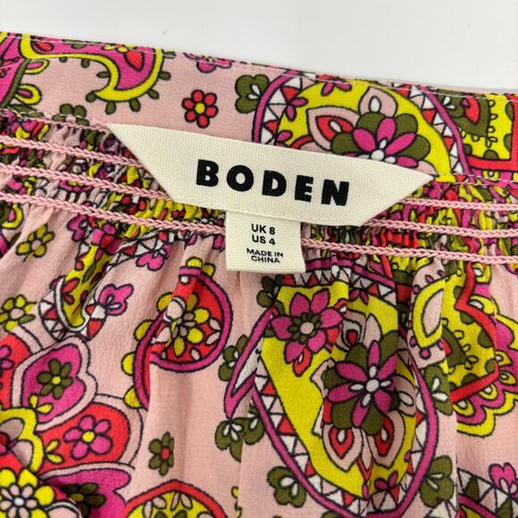 Boden Womens Sz4 Long Sleeve Pink Paisley Grace Silk Blouse - Picture 2 of 6